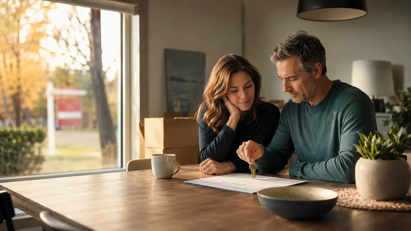 Couple planifiant un prêt temporaire avant la vente de sa propriété.